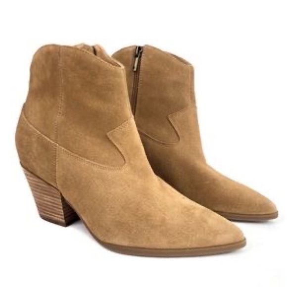 Lucky Brand Shoes - Lucky Brand Ellamy Camel Tan Leather Suede Ankle Zip Pointed Toe Booties